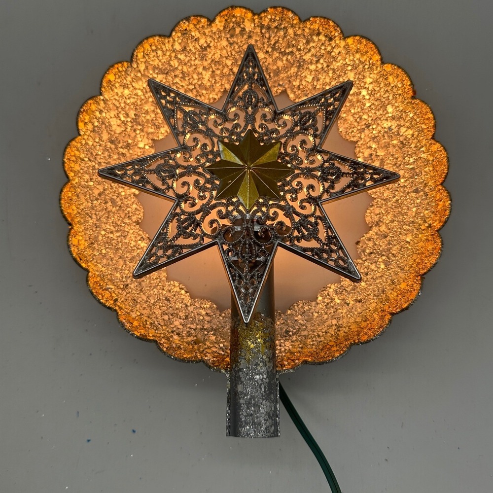 Vintage Jewel Brite Electric Star Tree Topper Mid Century Christmas Lighted 8"